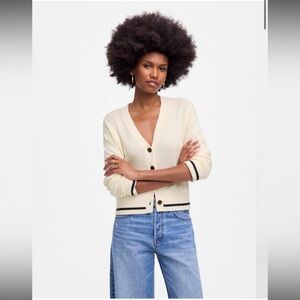 NEW Madewell Bouclé-Knit Cardigan in Vintage Ivory with Navy stripe Small NV242